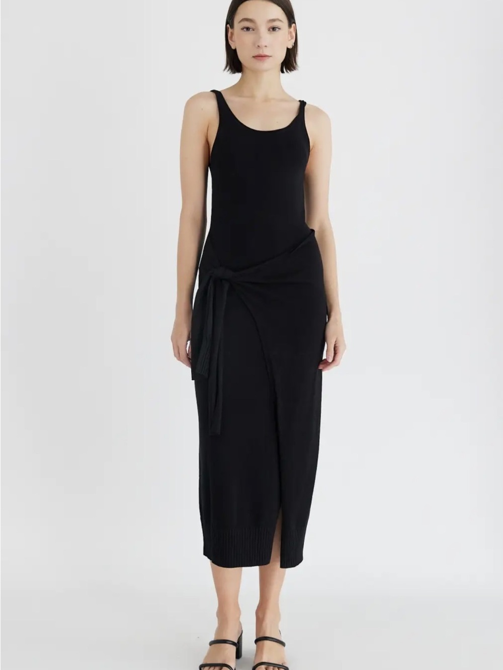 Amelia Sleek Black Knit Tank & Wrap Midi Dress
